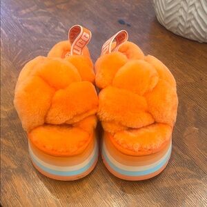 UGG Orange Fluffy Slippers